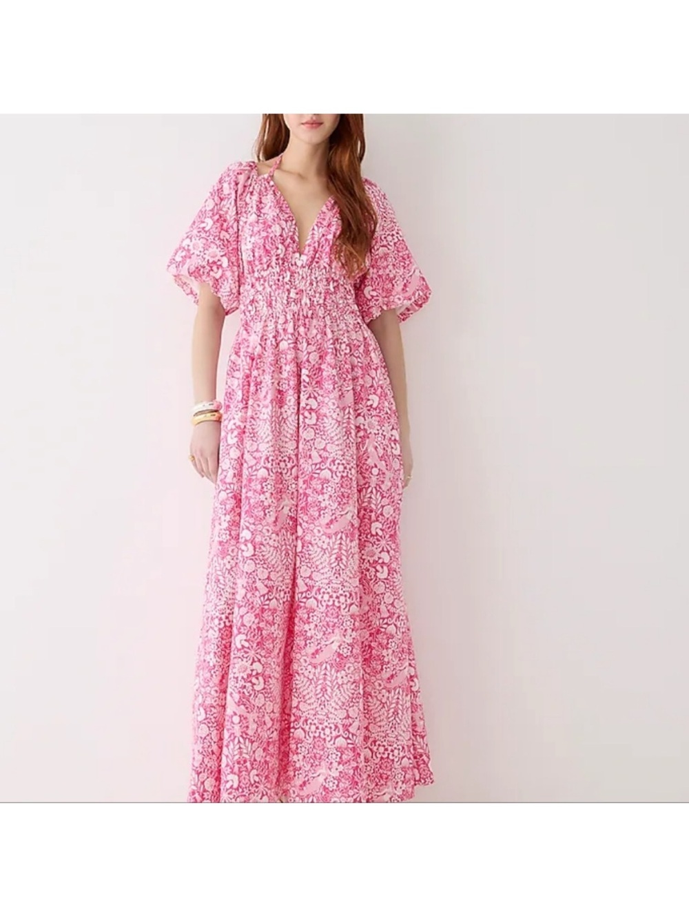 NWT J Crew Collection open-back smocked-waist dress fuchsia mermaid floral
